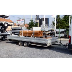 Remorque plateau HUMBAUR HN 355221 GR - 2 essieux, roues surbaissées, ridelles alu, PTAC 3500 kg