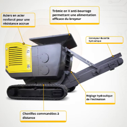 Broyeur Concasseur de Pierre sur Chenilles - Capacité 60 t/h - Moteur Diesel 48 kW - EB-50
