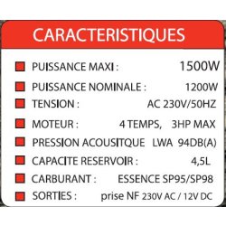 Mf1500i  groupe électrogène portable - mecafer - 1500w
