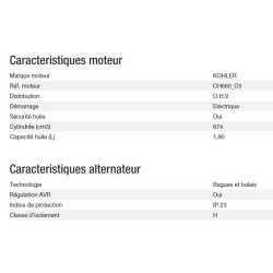 Groupe électrogène Technic 15000TA AVR C5 - Kohler - Triphasé - Puissance max 11,50 kW / 14,40 kVA - 400V