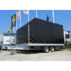 Remorque plateau Humbaur HN 304121 - 2 essieux, roues surbaissées, ridelles alu, PTAC 3000 kg