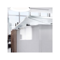 Banque d'accueil Nice 01 - Plans en MDF avec finitions variées et étagères en bois ou verre trempé