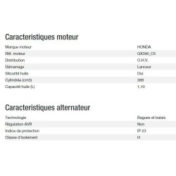Power HX 7500 T C5 groupe électrogène Kohler - Gamme INTENS - Puissance max 5,70 kW / 7,10 kVA - 50 Hz