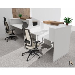 Bureau d'accueil Delta Plus pour 2, accès PMR - Mobel Linea - Blanc, 304, Acacia foncé, Banque d'accueil sans réhausses
