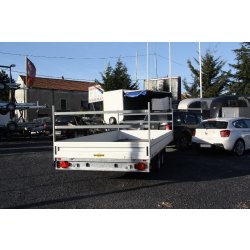 Remorque plateau Humbaur HT 355124 - 2 essieux, ridelles alu, roues dessous, châssis modulaire galvanisé