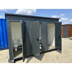 Conteneur sanitaire - 3 cabines indépendantes : toilettes, urinoir, chauffe-eau, douche