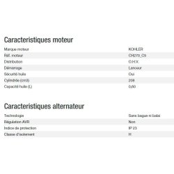 3000 XL C5 Groupe électrogène Kohler - Gamme Perform - 50 Hz - Puissance max 2,80 kW