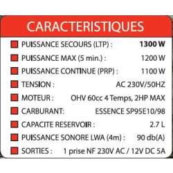 Mf1300i - groupe électrogène portable - mecafer - puisssance 1300w