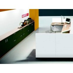 Banque d'accueil droite fonctionnelle et modulaire en bois - SHELTER - Design contemporain et personnalisable