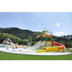 Pataugeoire - Grande structure aqualudique thème Hawaï avec toboggans et activités personnalisables - Polin Waterparks