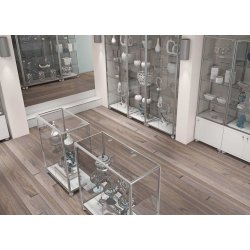 Comptoir vitrine en verre trempé sécurit avec serrure - aluminium blanc - L 71 x P 37 x H 90 cm - sur roulettes