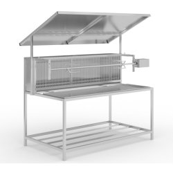 Tournebroche bois l1400 avec toit, grand et robuste, capacité jusqu'à 60 kg de viande - réf. Touma10