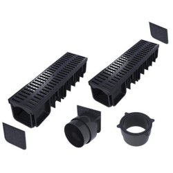 Kit caniveau - drainage efficace pour garage, terrasse et piscine - plastique renforcé haute qualité