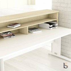Bureau comptoir Sigma bi-tons - Mobel Linea - 80, Piètement blanc, Chêne/Blanc