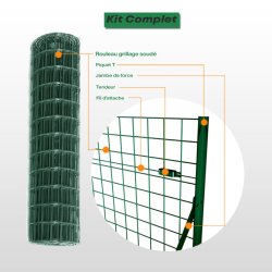 Kit grillages soudés vert - maille 100×75 - PACKGS75-100 - 100 mètres
