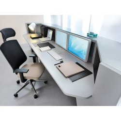 Banque d'accueil ALPHA - Verre laqué avec façade lumineuse LED et design minimaliste