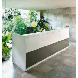 Banque d'accueil VOGUE - lignes épurées et habillage géométrique - personnalisable en coloris et modules