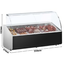 Vitrine réfrigérée avec service-arrière 250 x 98 cm et réserves réfrigérées