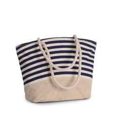 Sac shopping style marin en toile de jute - coton canvas - Kimood - Réf: KI0283 - fermeture zippée et poche interne