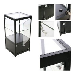 Vitrine d'exposition LED - H.90 x L.45 x P.45 cm - Noir - Réf.2228417 - Éclairage LED, 2 étagères, laqué noir mat