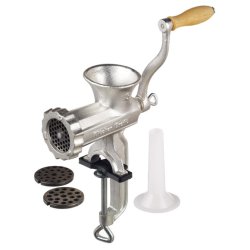 Hachoir à viande manuel en fonte - avec entonnoir à saucisses - largeur 34 cm - hauteur 13,1 cm
