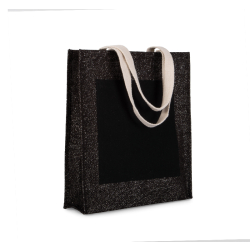 Sac shopping en toile de jute - poignée et poche en coton - Réf: KI0221 - Marque: Kimood
