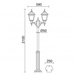 Lampadaire 2 têtes -clic-clac 4 -ip44 - e27 - style rustique - verre transparent hauteur totale 1 910 mm noir