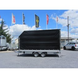 Remorque plateau - Humbaur HT 204121 / HT 254121 - 2 essieux, roues dessous, ridelles alu