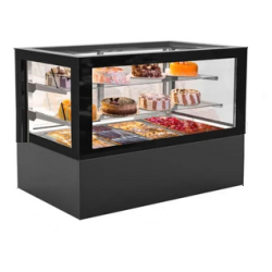 Vitrine réfrigérée de présentation 200 cm avec service arrière - avec 2 étagères - double vitrage couleur noir mat