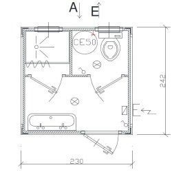 Bungalow sanitaire de chantier avec un WC à l'anglaise, une douche et un grand lavabo - SD2