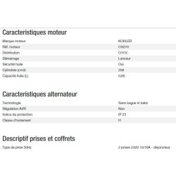 Perform 3000 XL - Groupe électrogène Kohler - 2,8 kW max - 230 V - 50 Hz