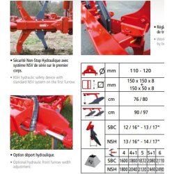 Prestige - Charrue agricole Eurotechnics Agri - Réglage manuel - Bâti poutre renforcé - Largeur 110-120 mm