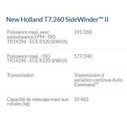 T7.260 Sidewinder II Tracteur agricole - New Holland - Moteur NEF Tier 4B - 200 à 270 ch