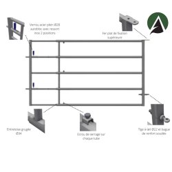 Bp23 - barriere de champs / porte pâturage galvanisee extensible 2 à 3 mètres