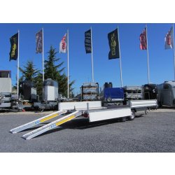 Remorque plateau Humbaur HN 256221 GR - 2 essieux, roues surbaissées, ridelles alu