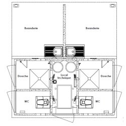 Sanitaires publics extérieurs module deux familles / 2 wc / 2 douches