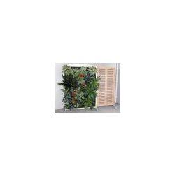 Cloisons amovibles - ARDAL - modèle mur végétal avec décor floral artificiel et ossature en hêtre laqué ivoire