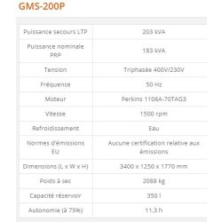 GMS-200P - Groupe électrogène industriel diesel 203 kVA - Generac - Série GMS Standard