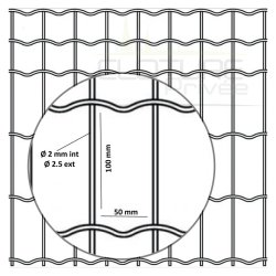 Grillage soudé classique - Maille rectangle 100 x 50 - Acier galvanisé plastifié Haute Adhérence