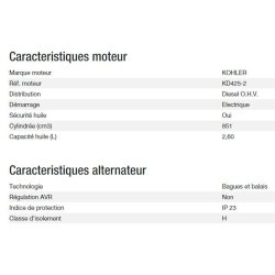 Groupe électrogène Diesel 15000 TA XL Export - Kohler - Puissance max 10 kW - 12,50 kVA - 400V