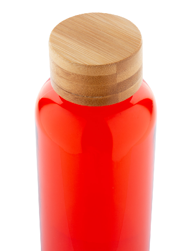 Bouteille en RPET - 500 ml avec couvercle en bambou - Sans BPA - Couleur rouge_3