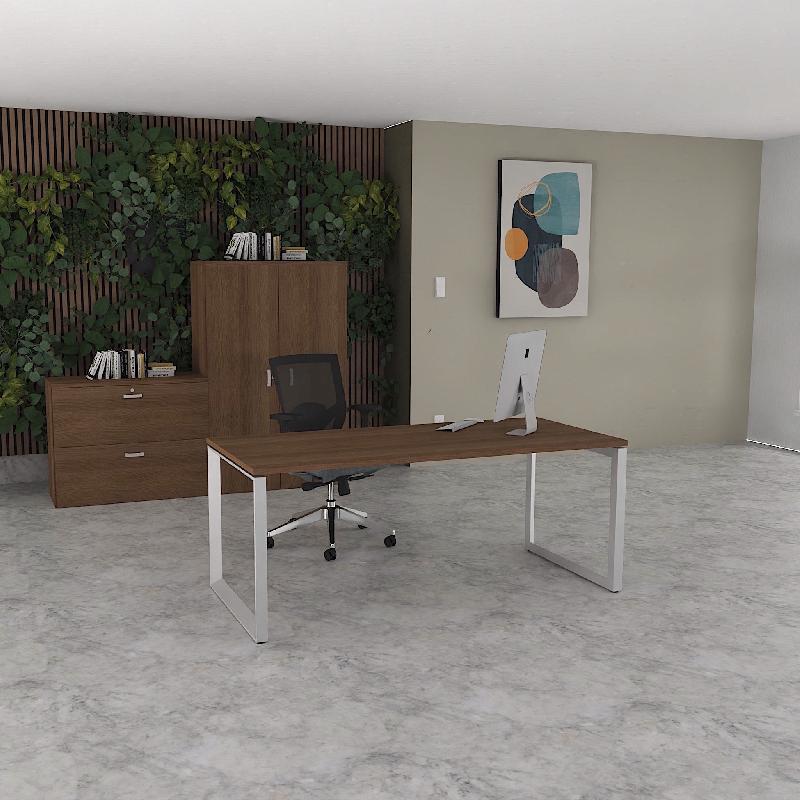 Bureau droit individuel Star - Mobel Linea - 160, Alu, Acacia foncé, Non_0