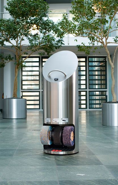 Cireuse à chaussures Ellipse - Design colonne classique en acier inoxydable brossé - Haute qualité avec options de brosses et distributeur de cirage_3