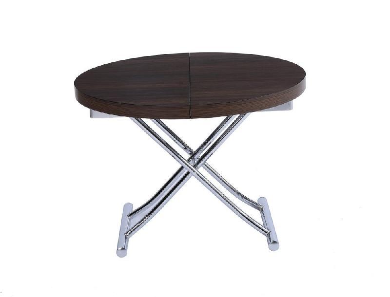 Table basse ronde relevable et extensible SATURNA Wengé - Diamètre 105 cm - Plateau extensible jusqu'à 135 cm_3
