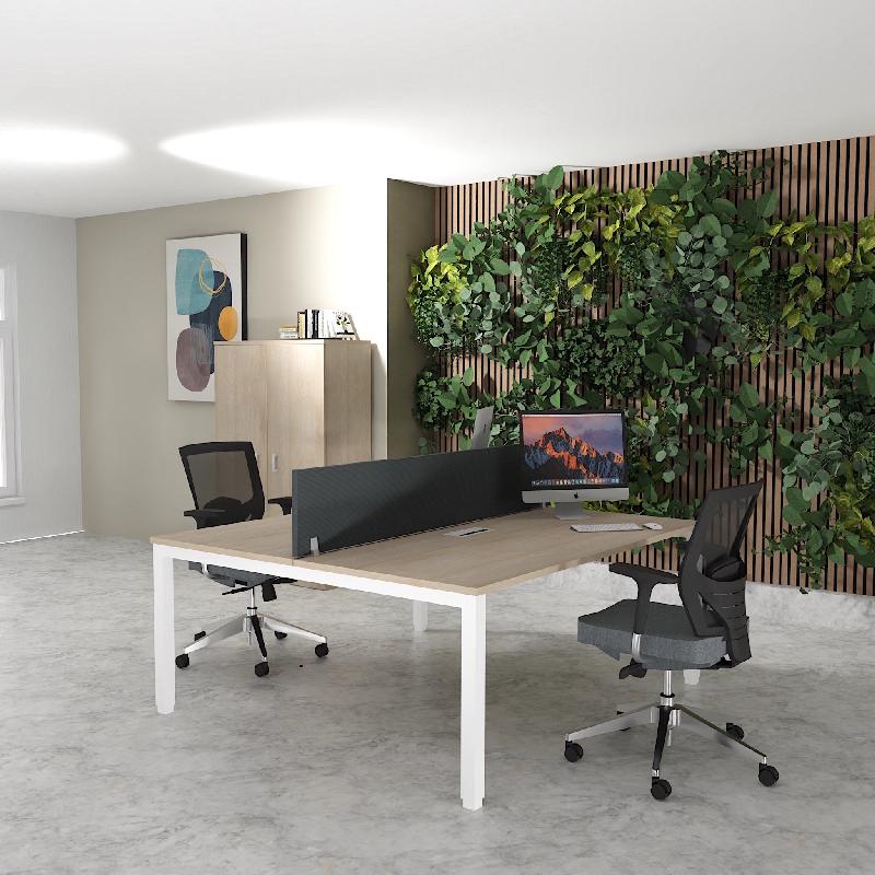 Bureau 2 personnes Tempo avec passe-câbles  - Mobel Linea - 160, Blanc, Acacia clair_0