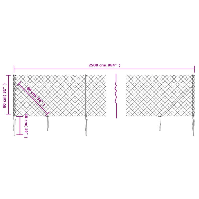 Vidaxl clôture à mailles losangées avec piquet d'ancrage vert 0,8x25 m 153928_3