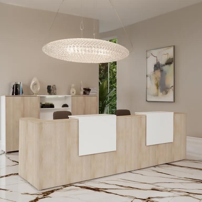 Banque d'accueil 2 personnes delta first avec 2 tops - MOBEL LINEA - blanc mat, acacia clair, 364_3