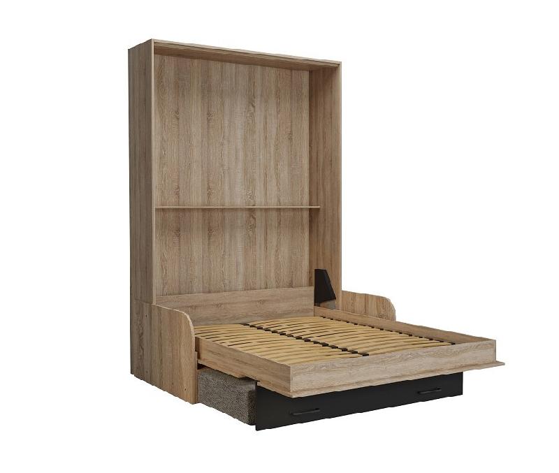Lit escamotable industriel KEY SOFA - accoudoirs chêne - 140x200 cm - Canapé avec tiroirs - Gris_3