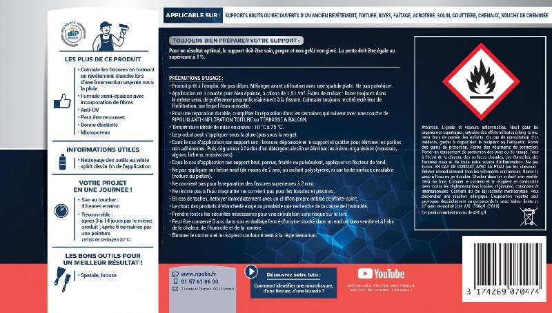 Revêtement d'étanchéité RIPOLIN - Anti-fuites pour toiture et gouttière gris 0,75 L - Colmate instantanément, même sous la pluie_3