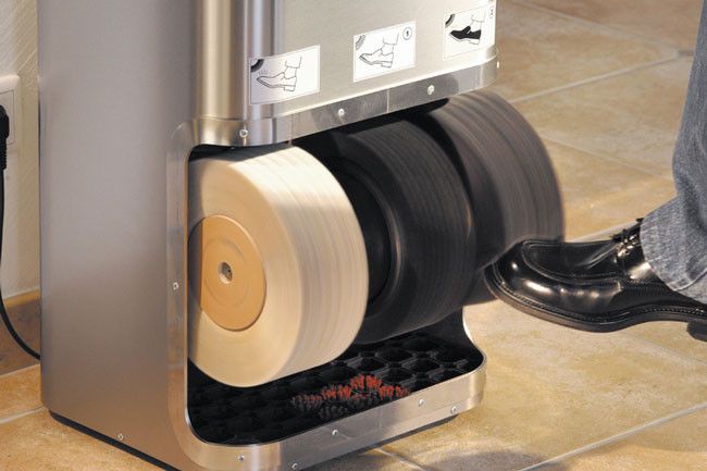 Cireuse à chaussures Quadro - Design en colonne, acier inoxydable brossé, 2 ou 3 brosses avec ou sans distributeur de cire_3